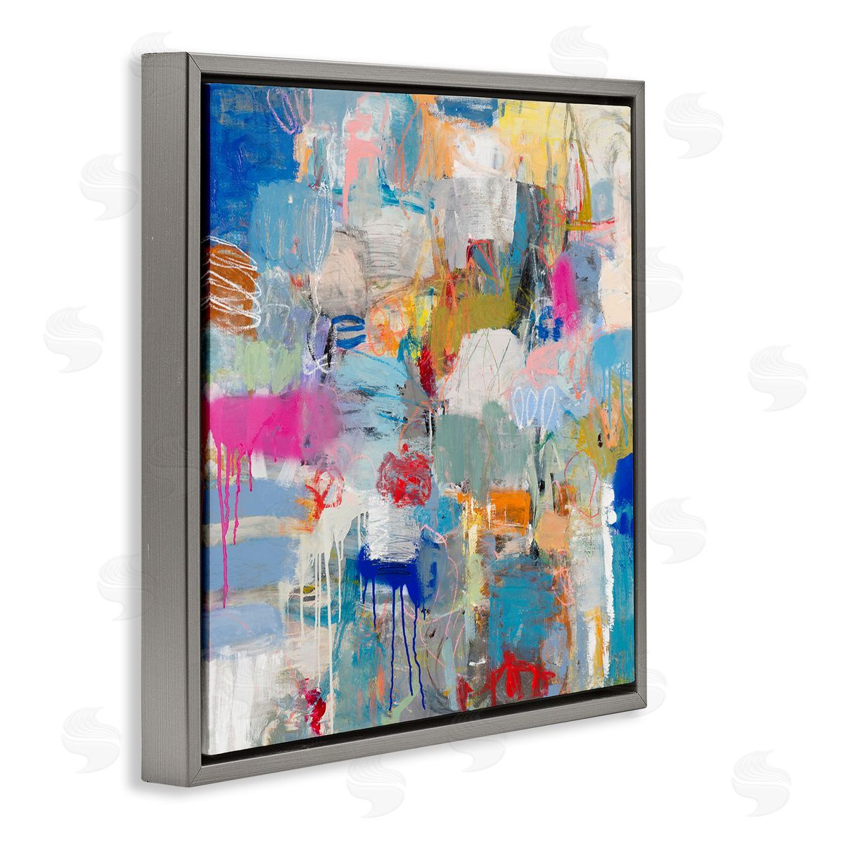 Jeffrey Tover Playful Pop Abstraction Collage Gray Floater Frame Canvas Art