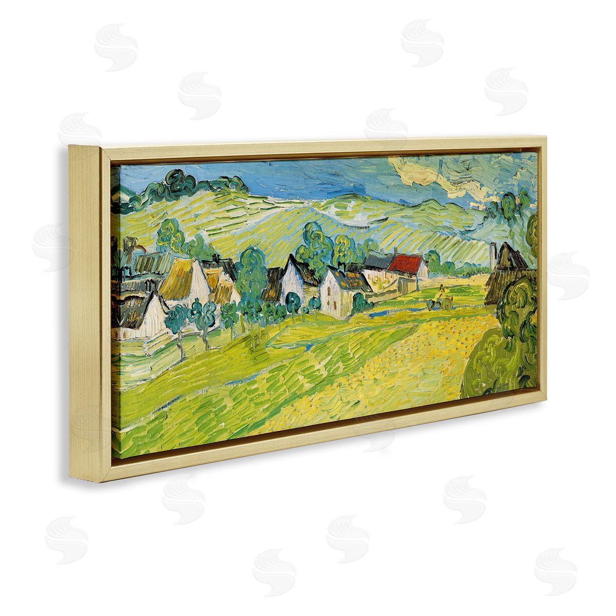 Van Gogh Sunny View Painting Gold Floating Frame Canvas Wall Art, Home Decor by Vincent Van Gogh