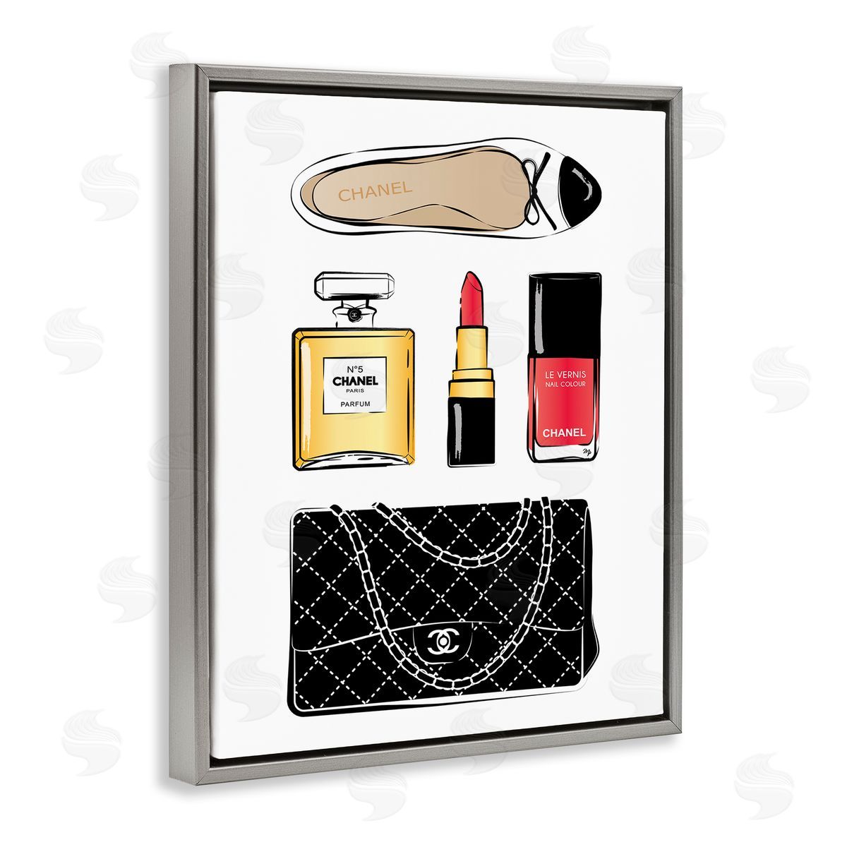 Martina Pavlova Glam Fashion Accessories Red Cosmetic Gray Floater Frame Canvas Art