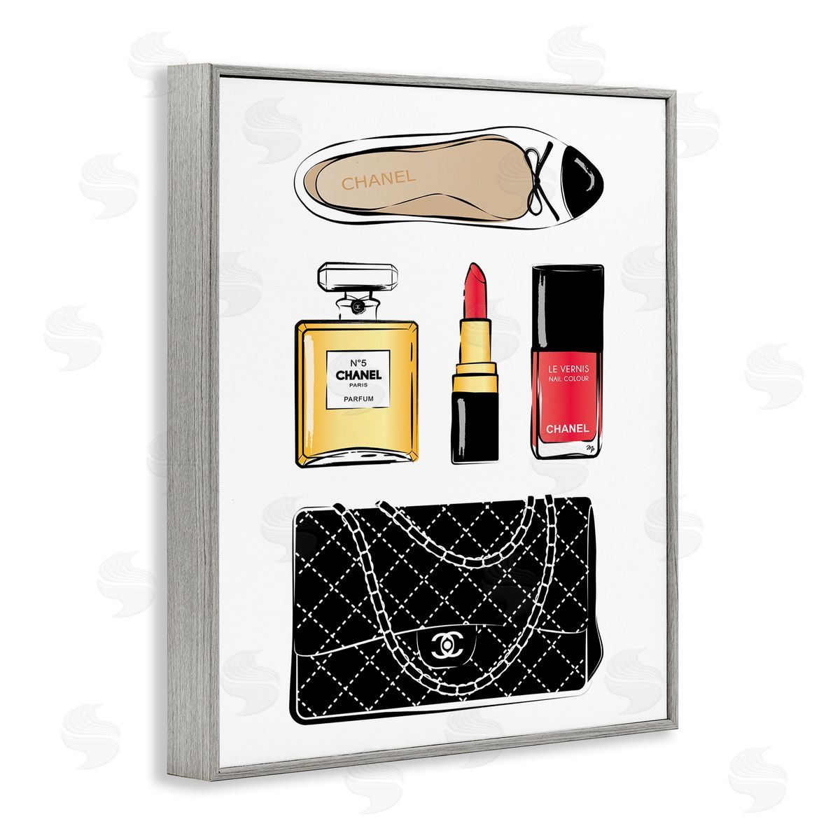 Martina Pavlova Glam Fashion Accessories Red Cosmetic Gray Framed Giclee Wall Art