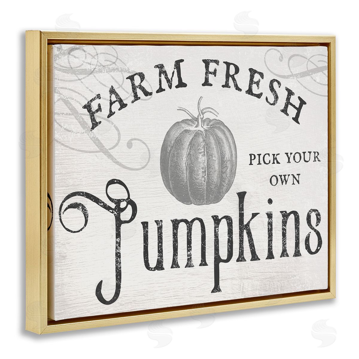 Stupell Studio Rustic Farm Fresh Pumpkins Sign Gold Floater Frame Canvas Art