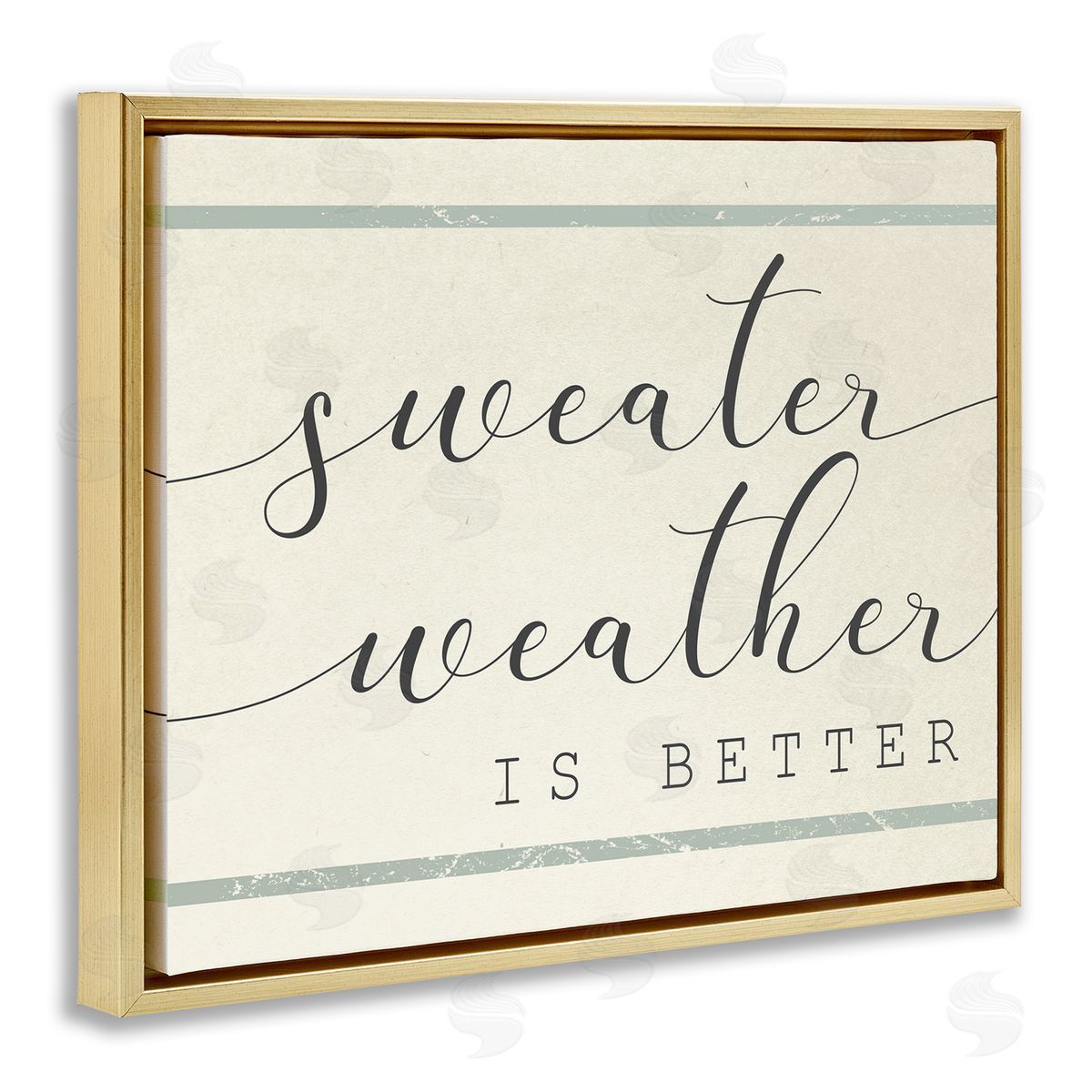 Stupell Studio Sweater Weather is Better Bistro Stripe Gold Floater Frame Canvas Art