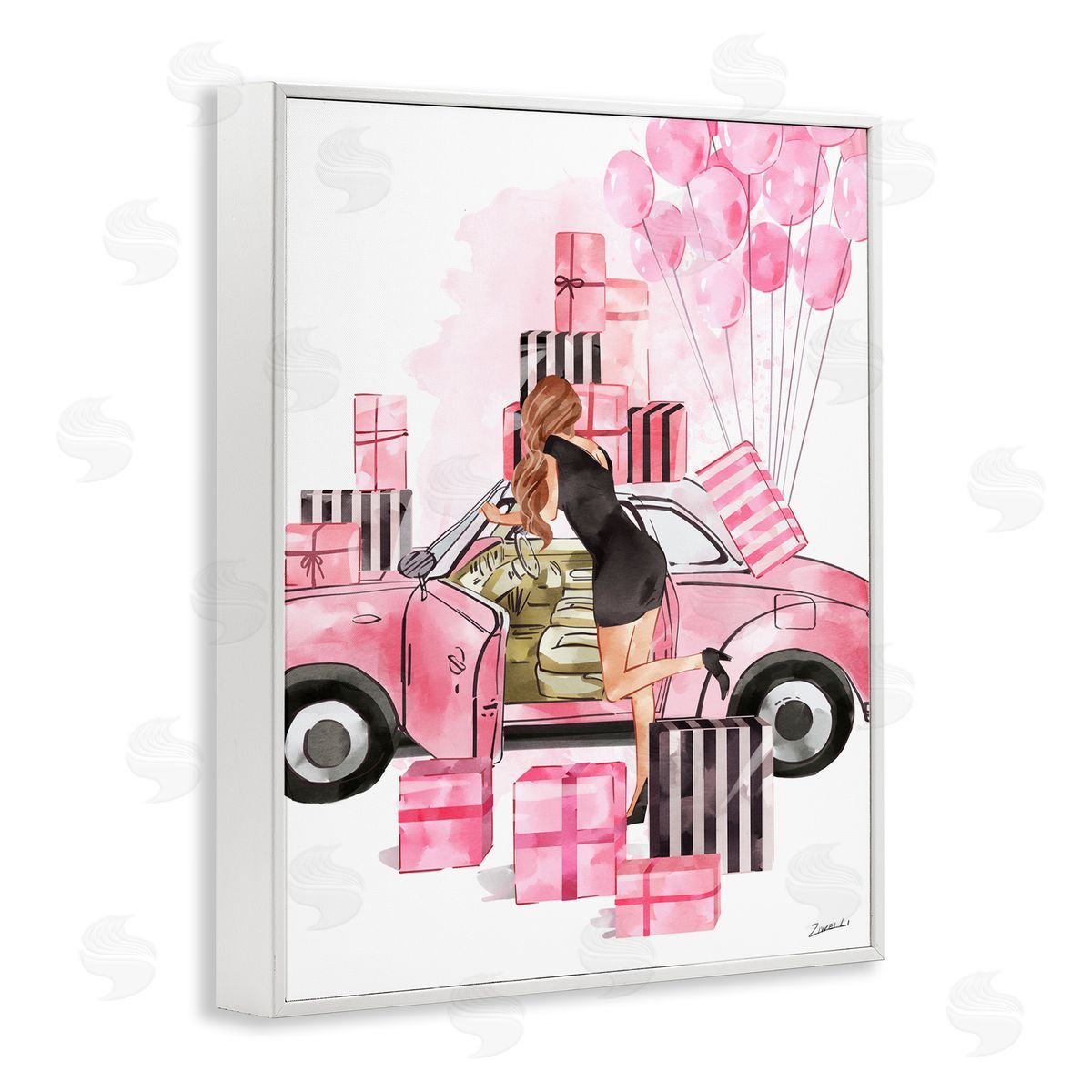 Ziwei Li Pink Glam Car Gift Boxes White Framed Giclee Wall Art