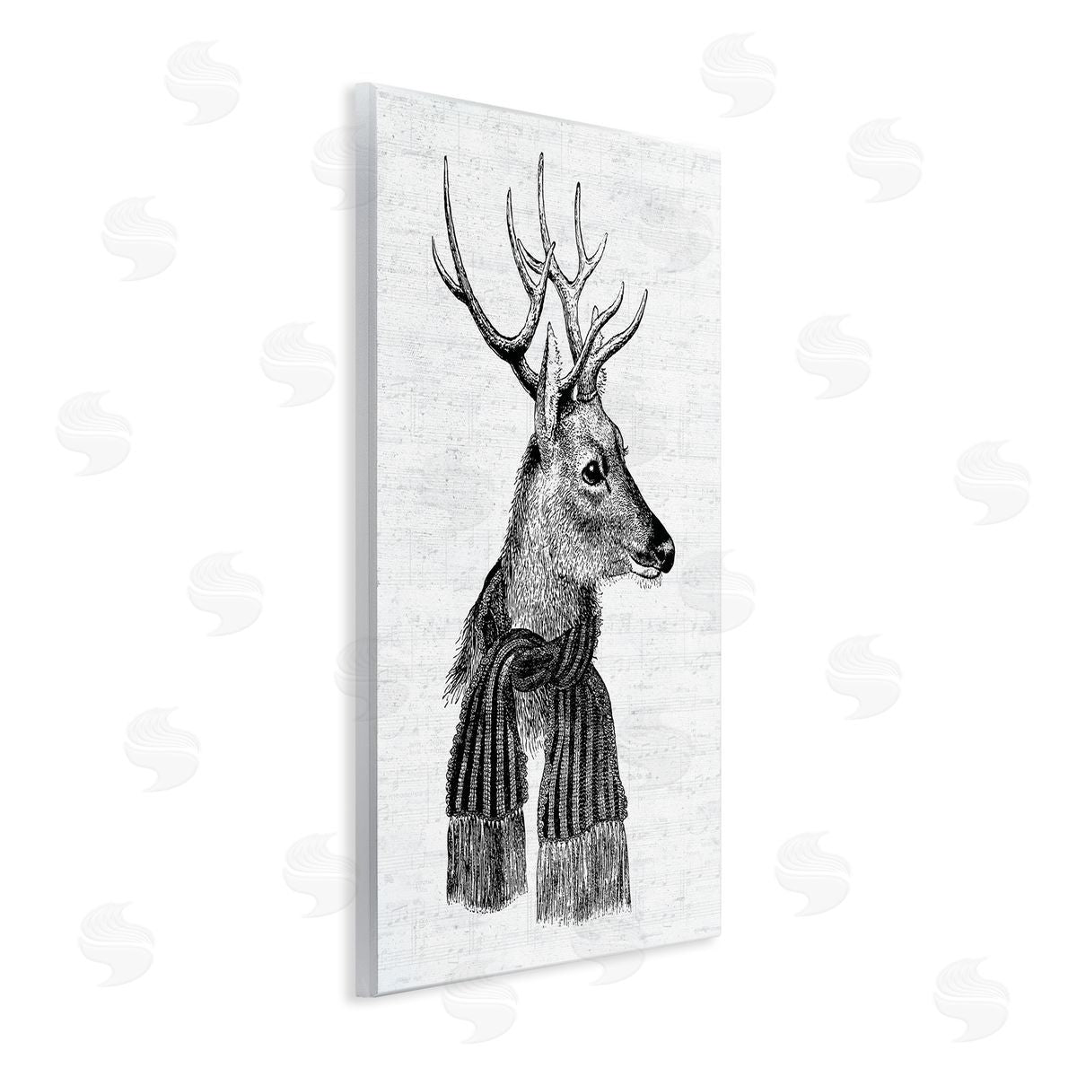 Lettered and Lined Reindeer in Scarf Vintage Portrait Wall Plaque Art