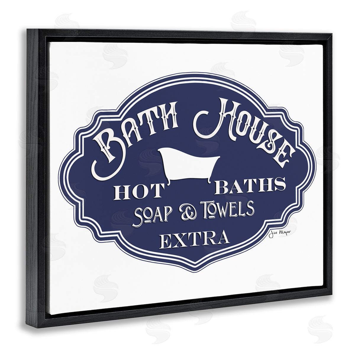 Jill Meyer Vintage Bath House Sign Blue Black Floater Frame Canvas Art
