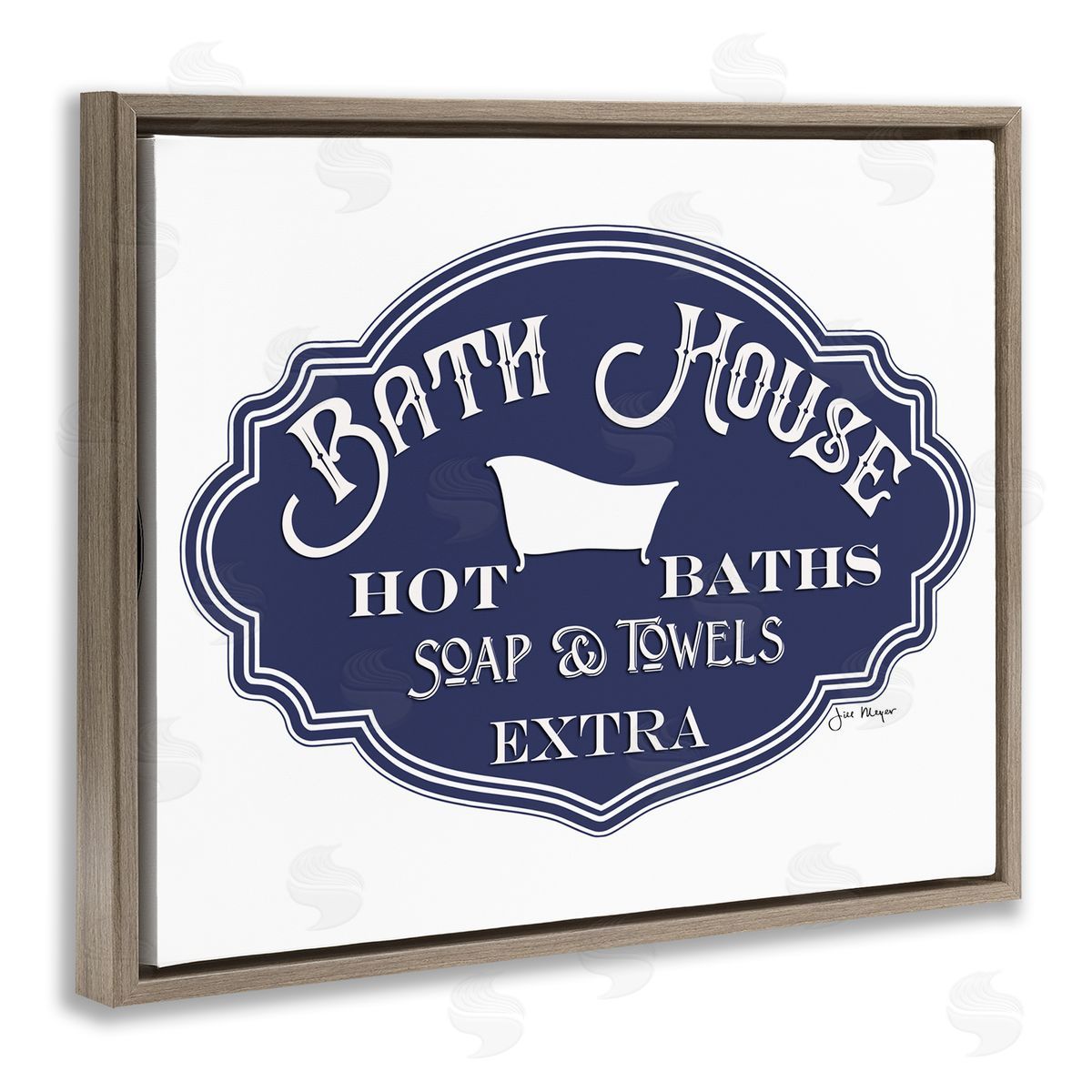 Jill Meyer Vintage Bath House Sign Blue Brown Floater Frame Canvas Art