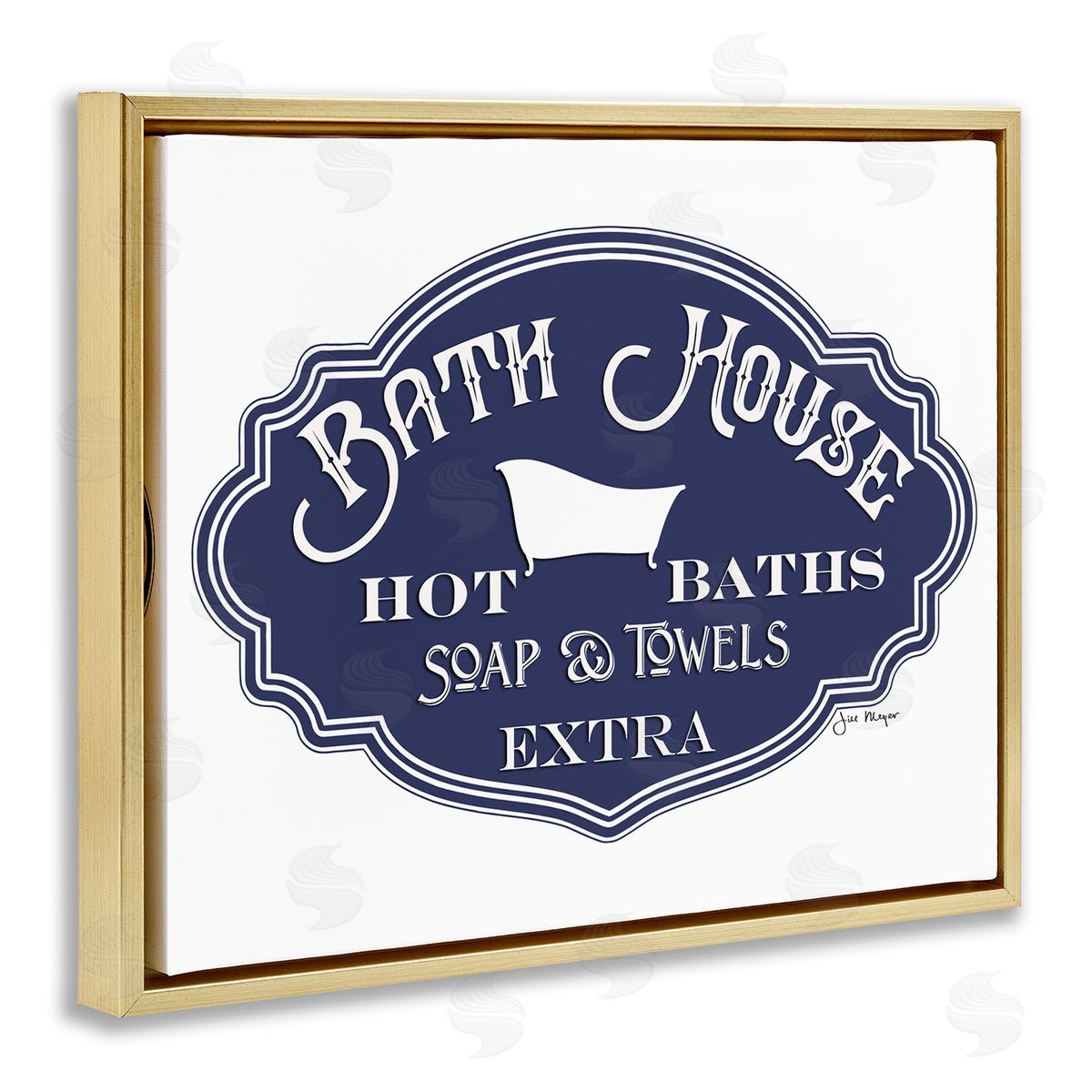 Jill Meyer Vintage Bath House Sign Blue Gold Floater Frame Canvas Art