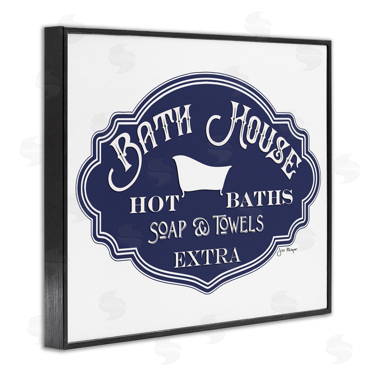 Jill Meyer Vintage Bath House Sign Blue Black Framed Giclee Wall Art