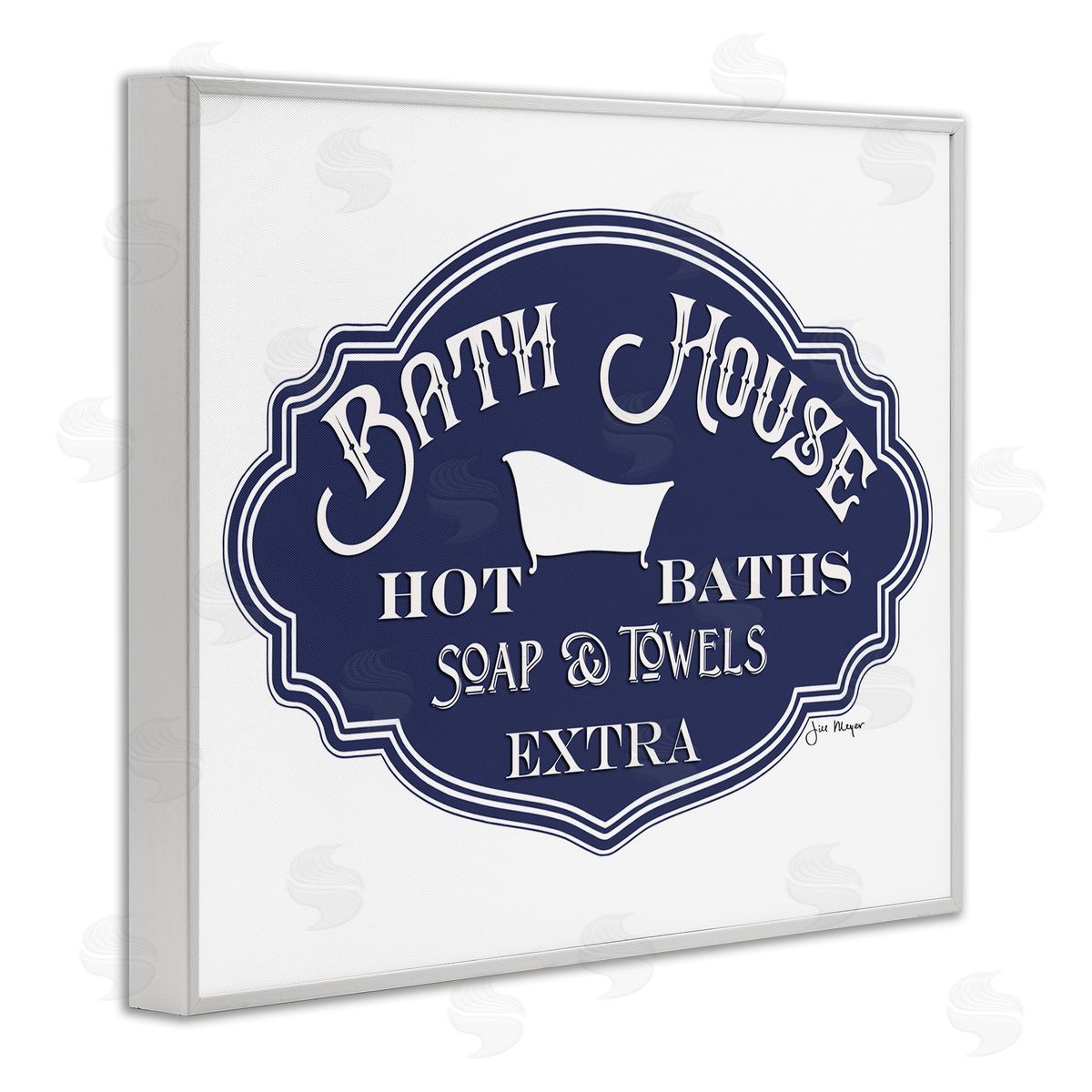 Jill Meyer Vintage Bath House Sign Blue White Framed Giclee Wall Art