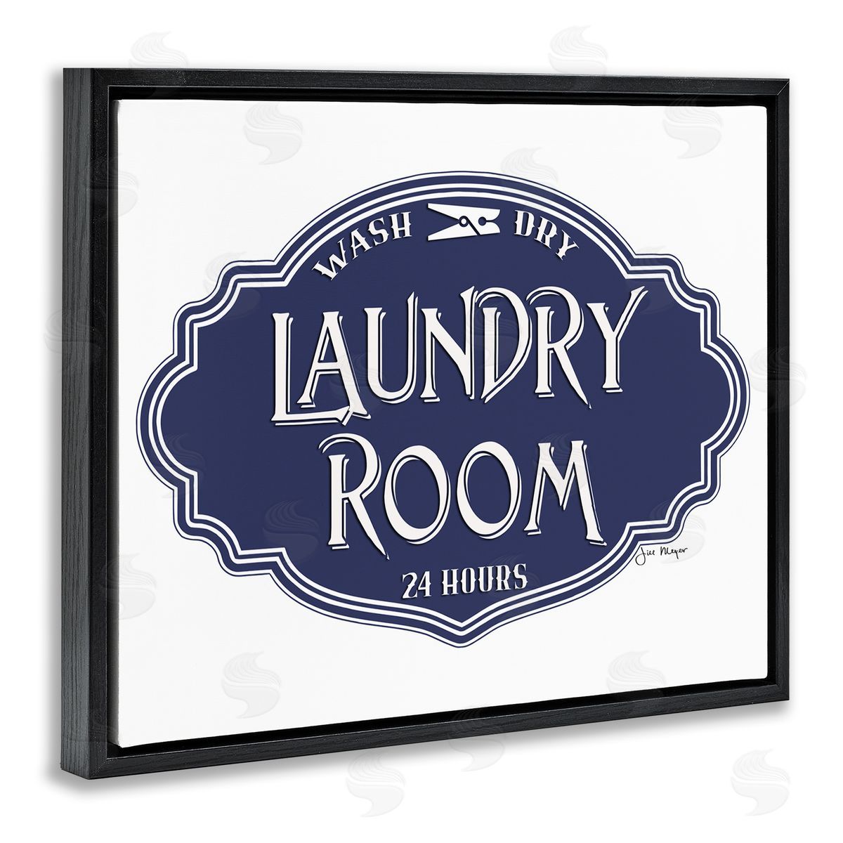 Jill Meyer Vintage Laundry Room Sign Blue Black Floater Frame Canvas Art
