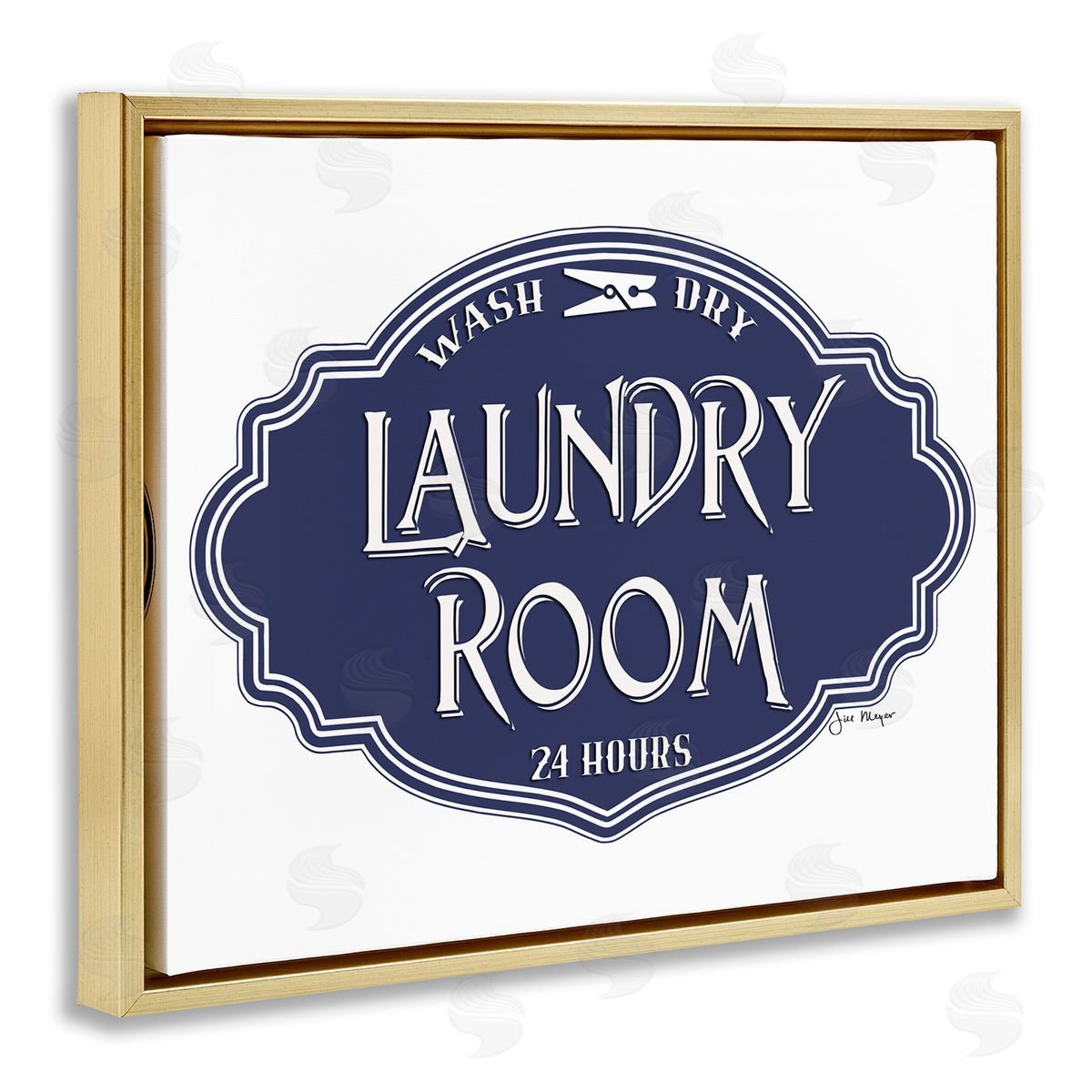 Jill Meyer Vintage Laundry Room Sign Blue Gold Floater Frame Canvas Art