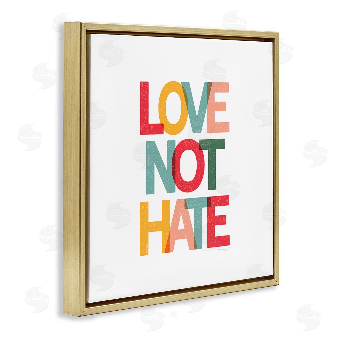 Jennifer Pugh Love Not Hate Bold Motivational Phrase Gold Floater Frame Canvas Art
