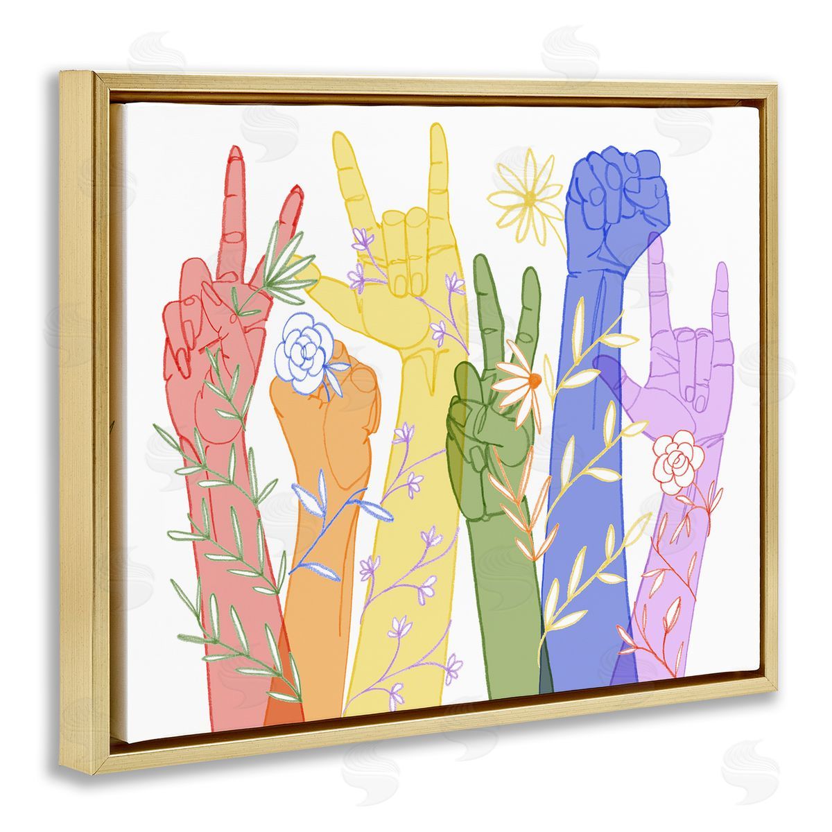 Grace Popp Peace Love Caring Hand Signs ASL Gold Floater Frame Canvas Art