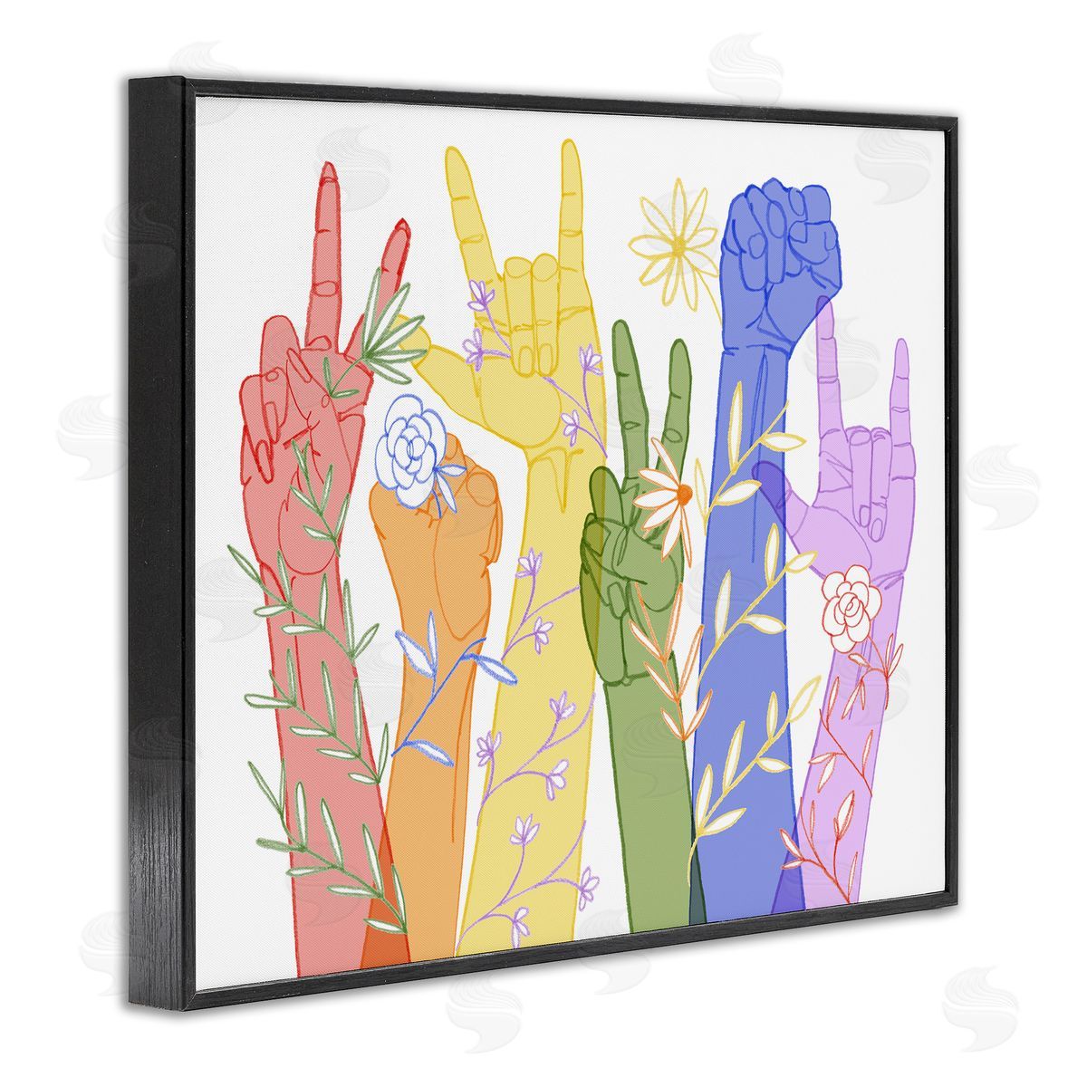Grace Popp Peace Love Caring Hand Signs ASL Black Framed Giclee Wall Art