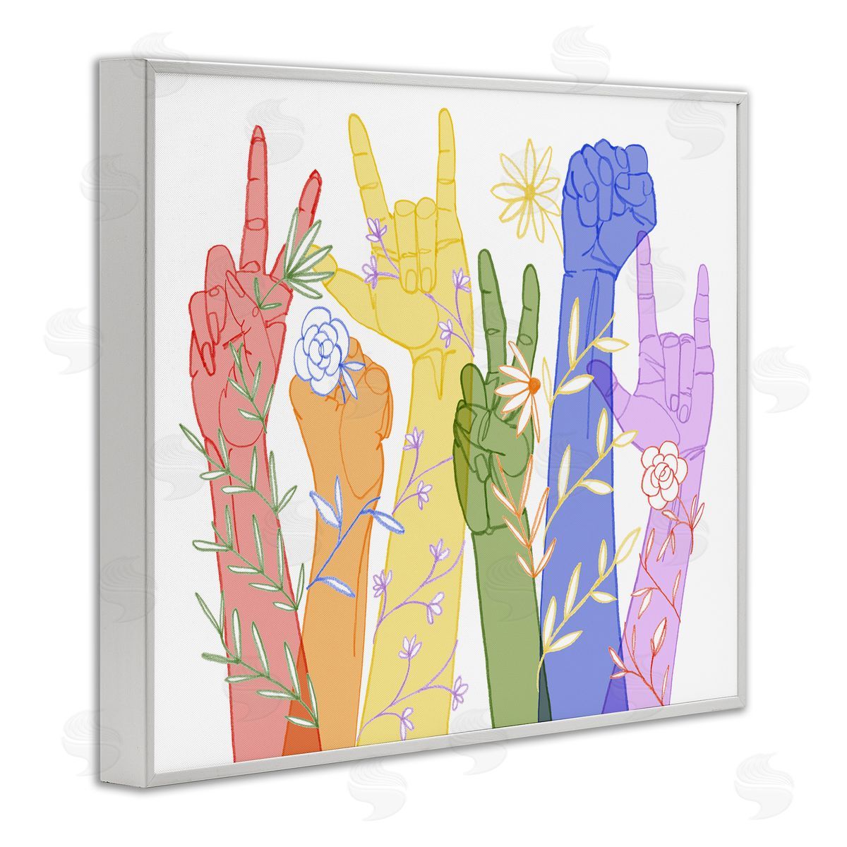 Grace Popp Peace Love Caring Hand Signs ASL White Framed Giclee Wall Art