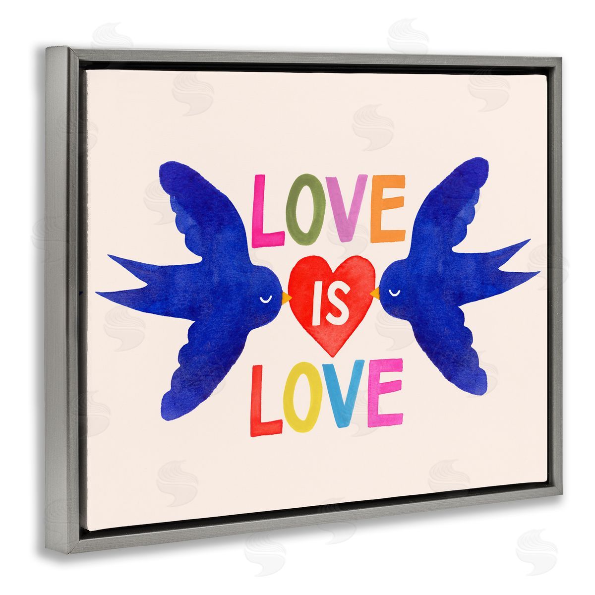 Victoria Barnes Love is Love Doves and Heart Gray Floater Frame Canvas Art