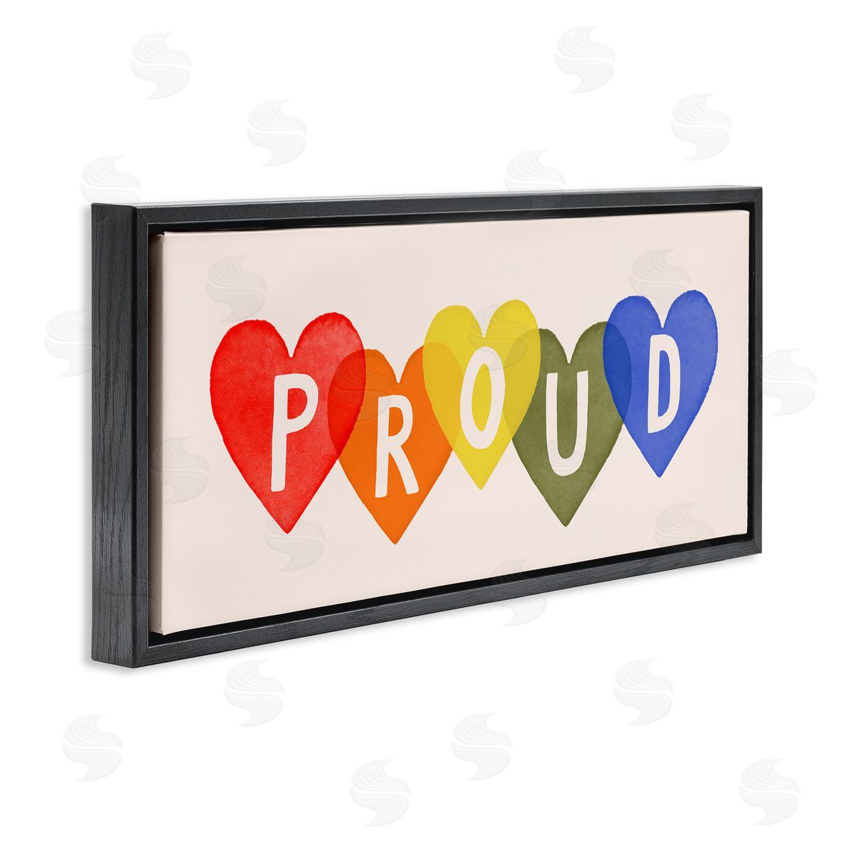 Victoria Barnes Proud Text Rainbow Heart Pattern Black Floater Frame Canvas Art