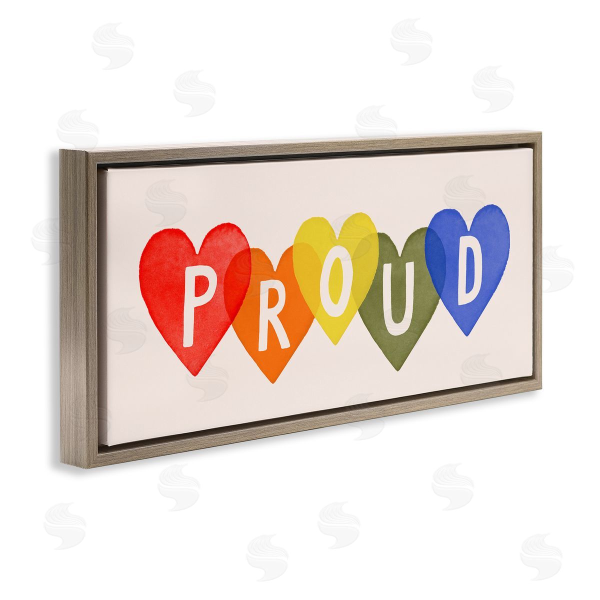 Victoria Barnes Proud Text Rainbow Heart Pattern Brown Floater Frame Canvas Art