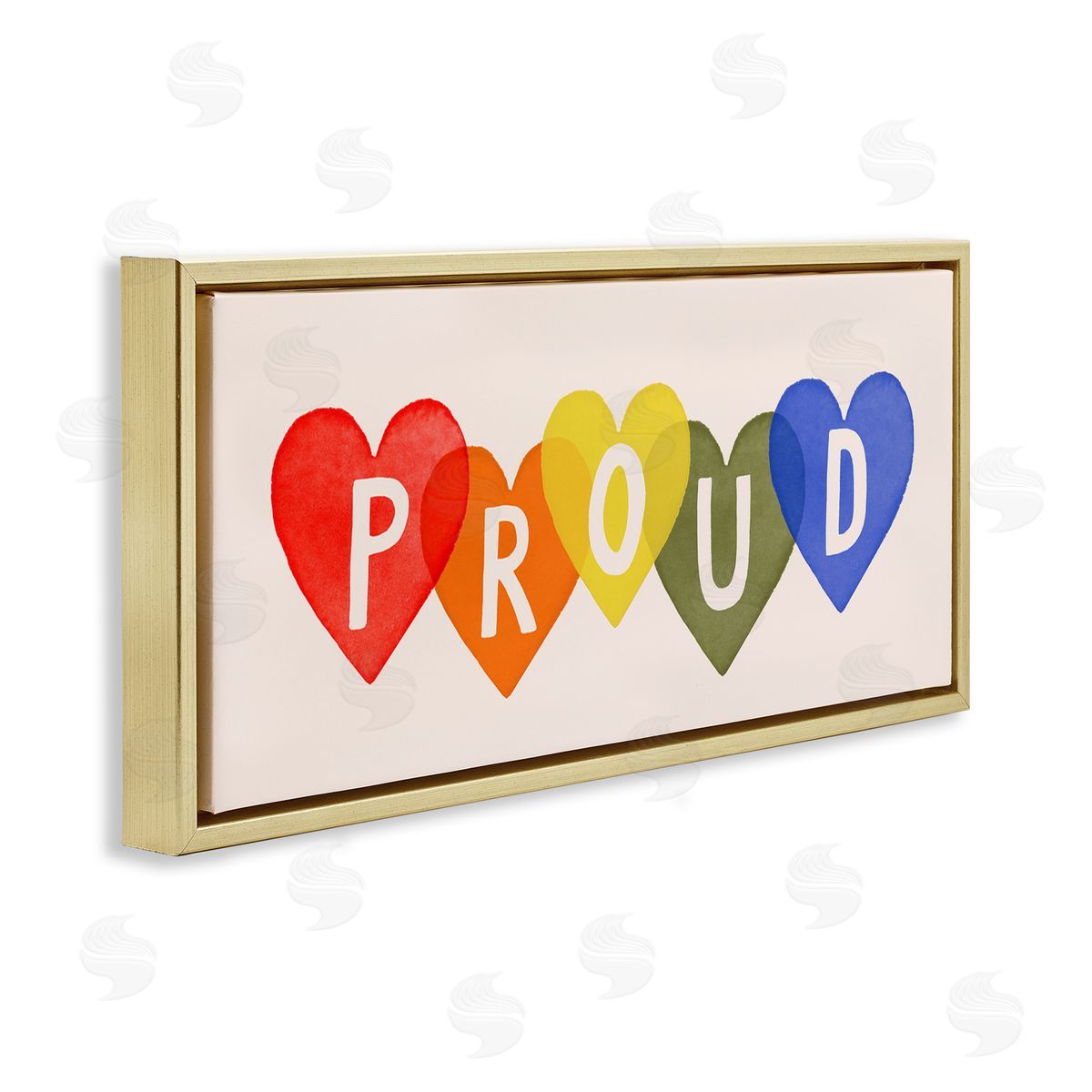 Victoria Barnes Proud Text Rainbow Heart Pattern Gold Floater Frame Canvas Art