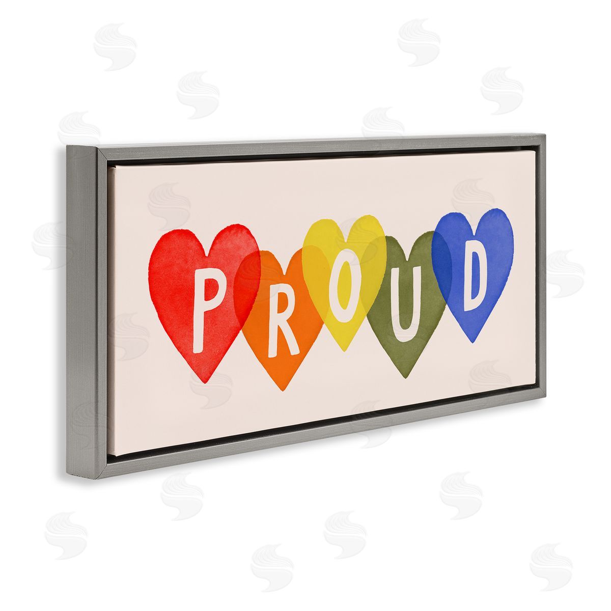 Victoria Barnes Proud Text Rainbow Heart Pattern Gray Floater Frame Canvas Art