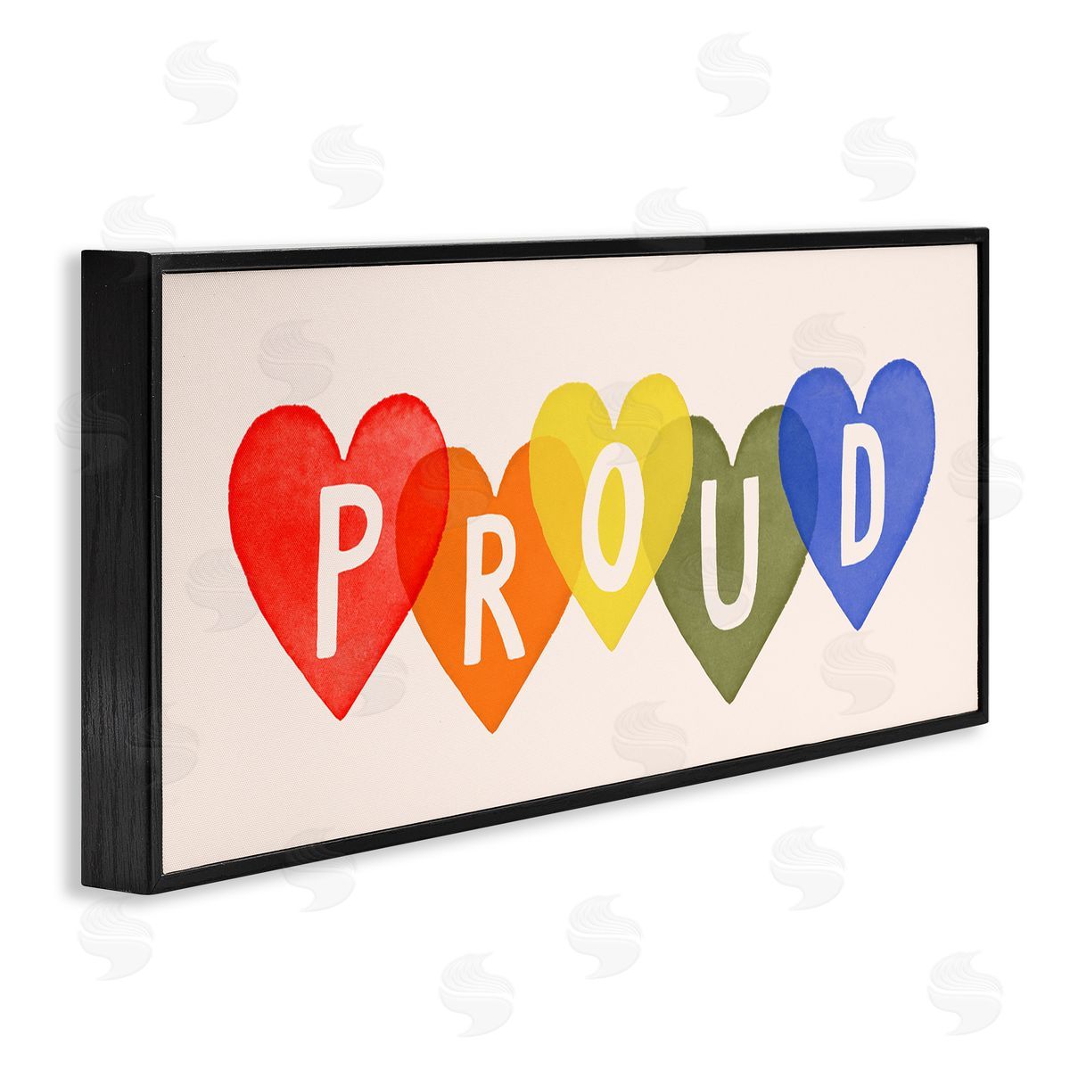 Victoria Barnes Proud Text Rainbow Heart Pattern Black Framed Giclee Wall Art
