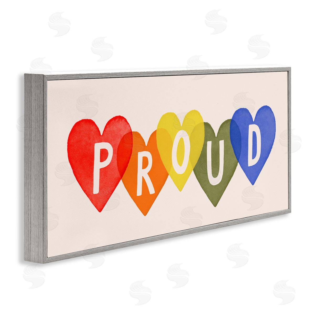 Victoria Barnes Proud Text Rainbow Heart Pattern Gray Framed Giclee Wall Art