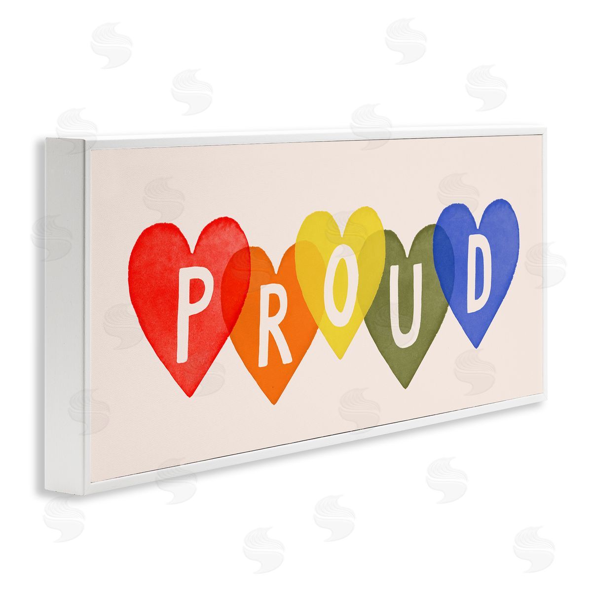 Victoria Barnes Proud Text Rainbow Heart Pattern White Framed Giclee Wall Art