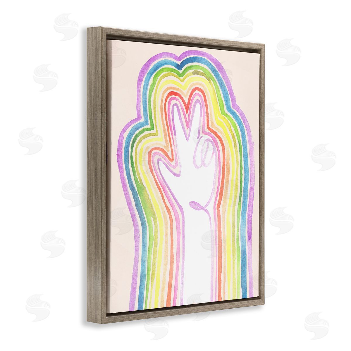 Jennifer Paxton Parker Radiant Peace Sign Rainbow Linework Brown Floater Frame Canvas Art