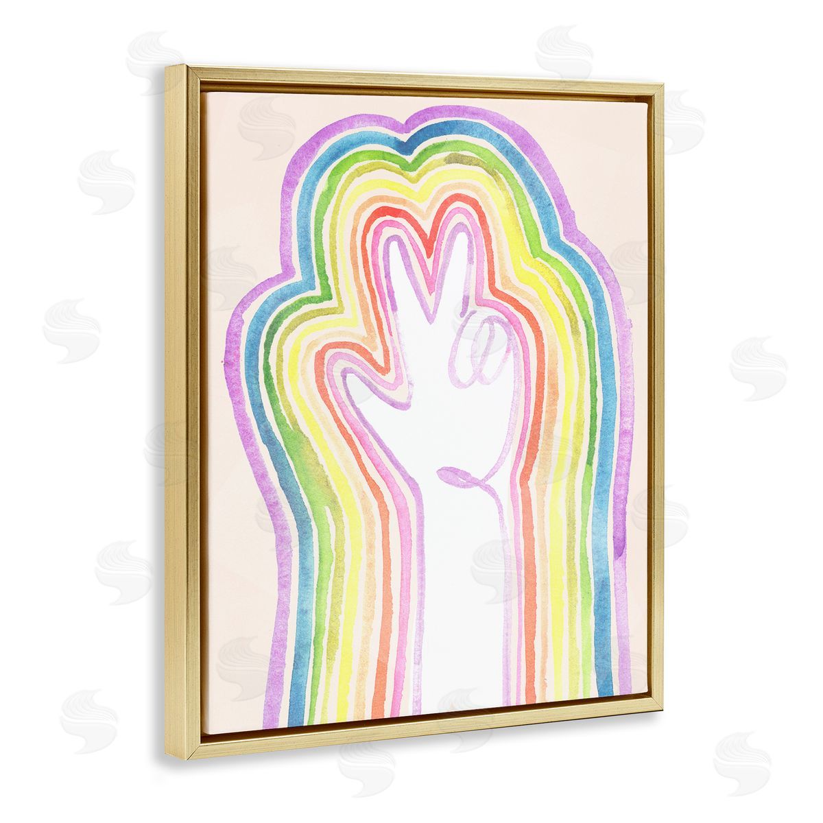 Jennifer Paxton Parker Radiant Peace Sign Rainbow Linework Gold Floater Frame Canvas Art