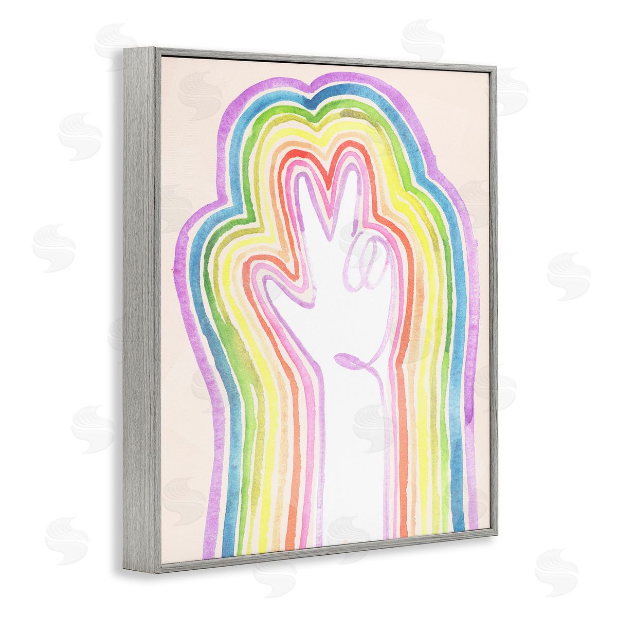 Jennifer Paxton Parker Radiant Peace Sign Rainbow Linework Gray Framed Giclee Wall Art