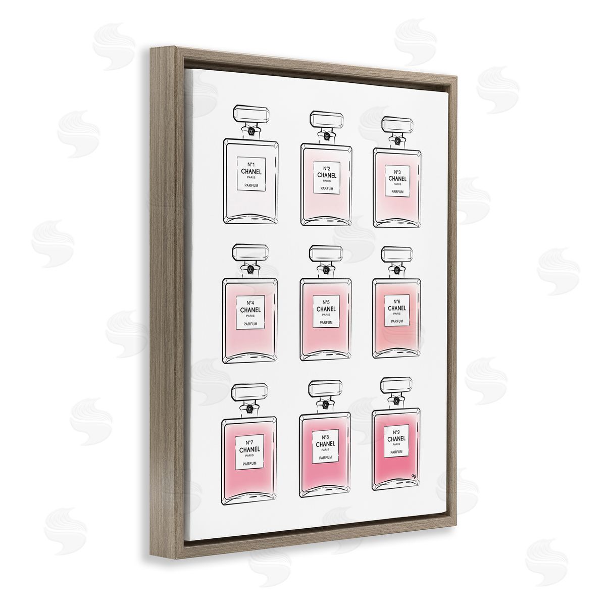 Martina Pavlova Glam Pink Ombre Perfume Bottles Brown Floater Frame Canvas Art