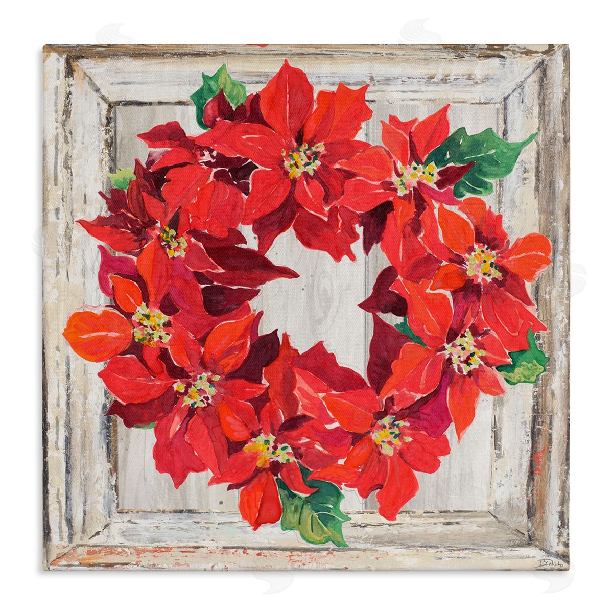 Patricia Pinto Charming Winter Poinsettia Wreath  Canvas Wall Art