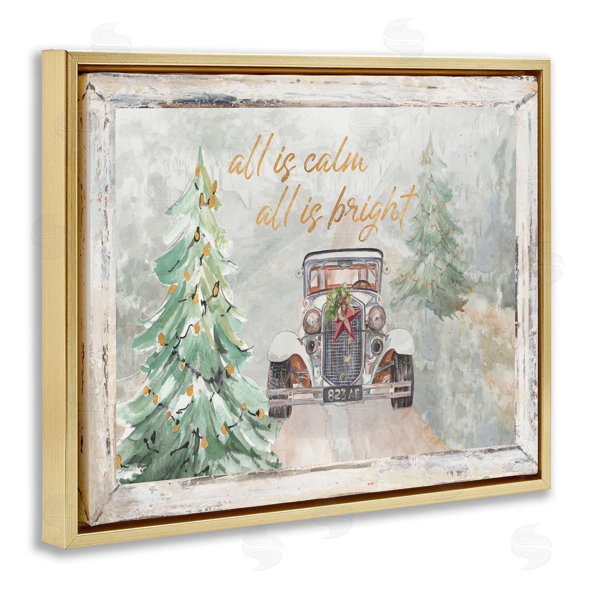 Patricia Pinto All Is Calm Christmas Country Road Gold Floater Frame Canvas Art