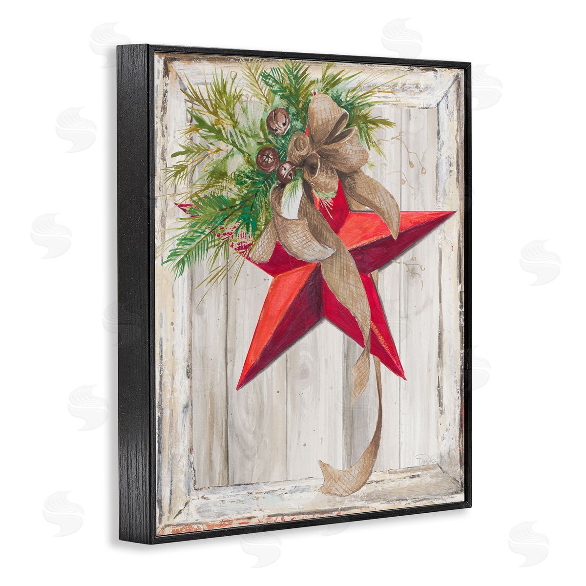 Patricia Pinto Winter Red Star Barn Wood Black Framed Giclee Wall Art