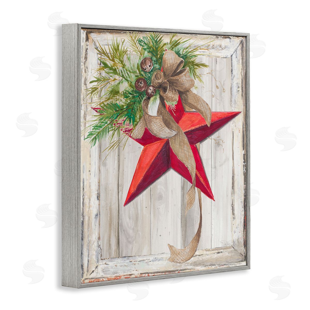 Patricia Pinto Winter Red Star Barn Wood Gray Framed Giclee Wall Art