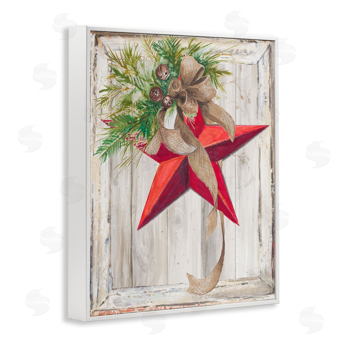 Patricia Pinto Winter Red Star Barn Wood White Framed Giclee Wall Art