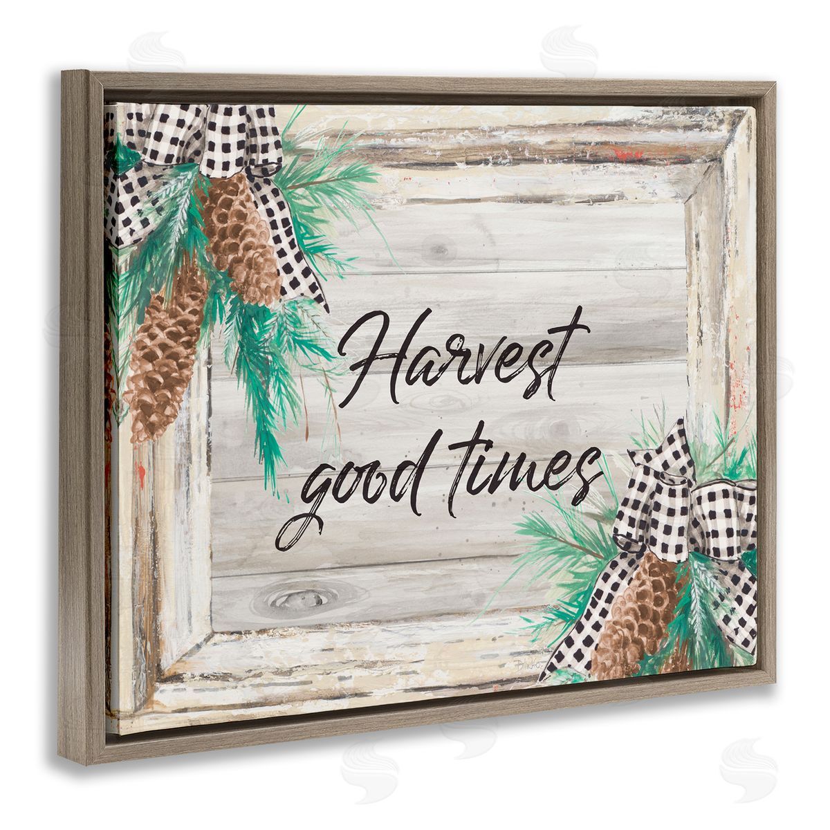 Patricia Pinto Harvest Good Times Rustic Pinecone Accents Brown Floater Frame Canvas Art