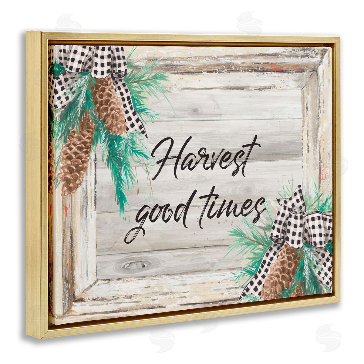 Patricia Pinto Harvest Good Times Rustic Pinecone Accents Gold Floater Frame Canvas Art