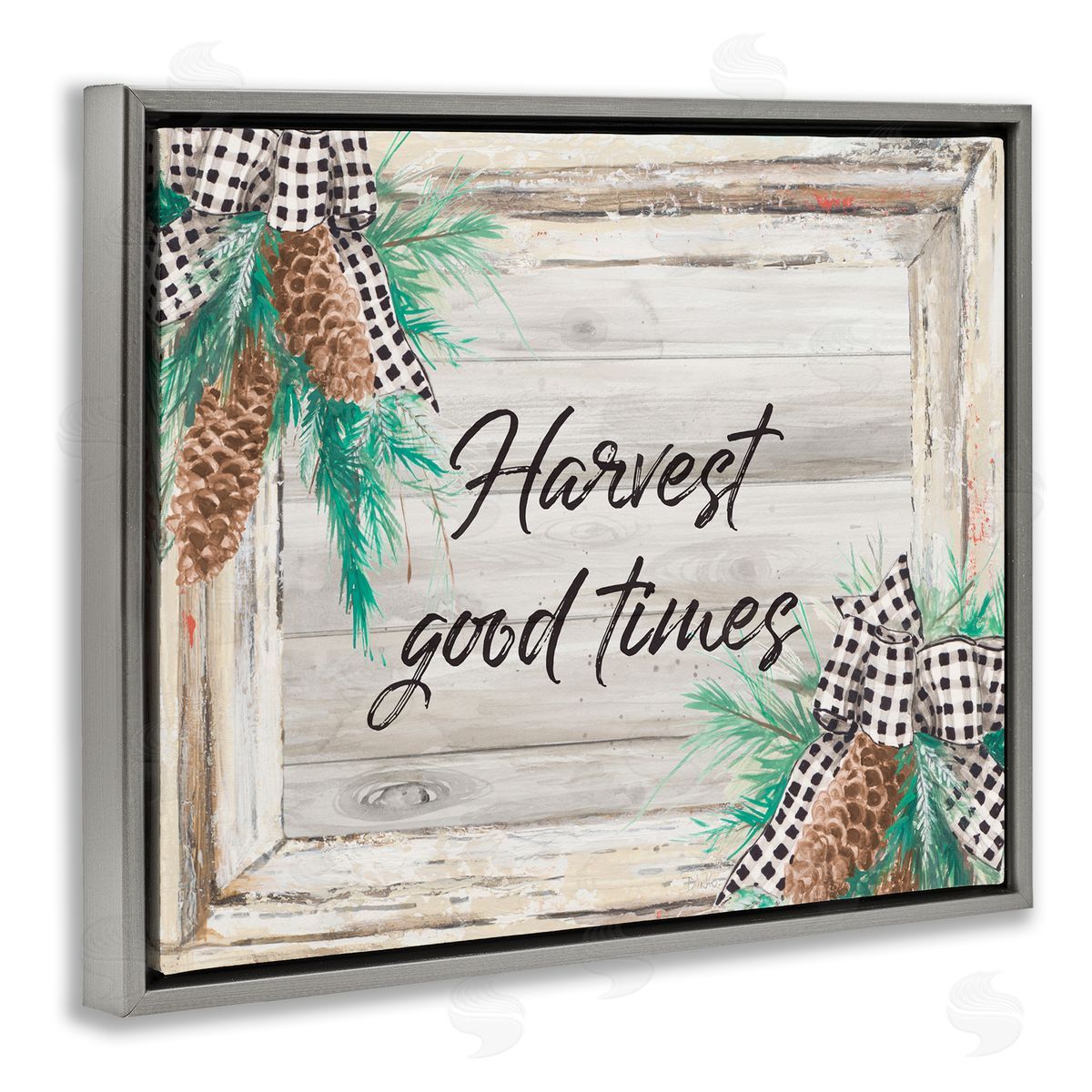 Patricia Pinto Harvest Good Times Rustic Pinecone Accents Gray Floater Frame Canvas Art