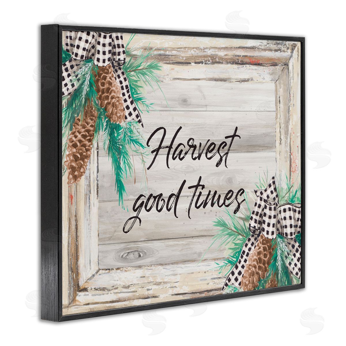 Patricia Pinto Harvest Good Times Rustic Pinecone Accents Black Framed Giclee Wall Art