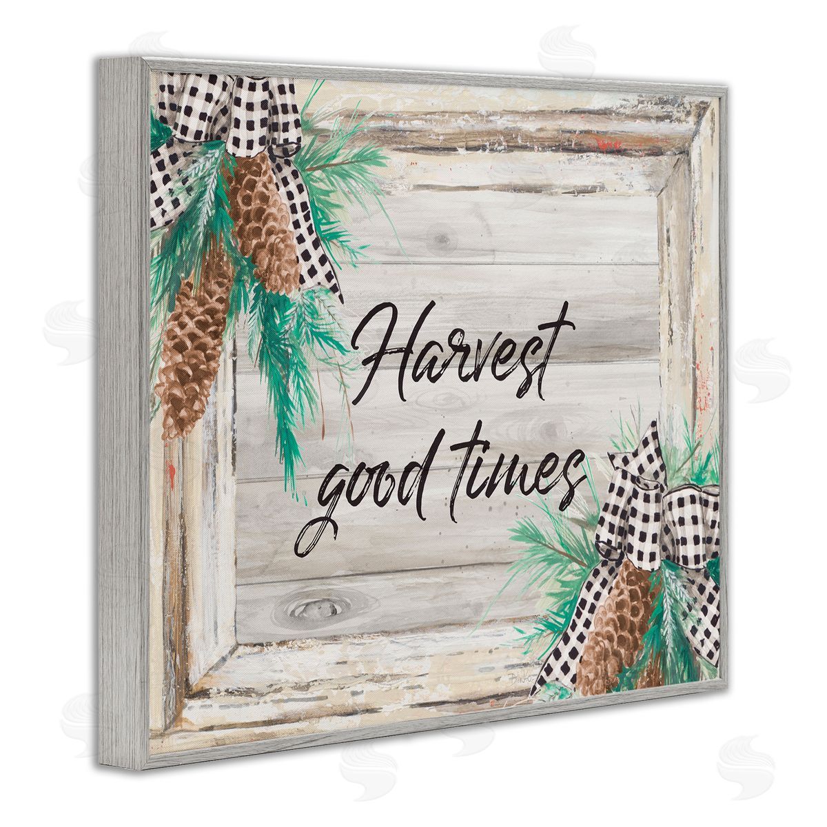 Patricia Pinto Harvest Good Times Rustic Pinecone Accents Gray Framed Giclee Wall Art