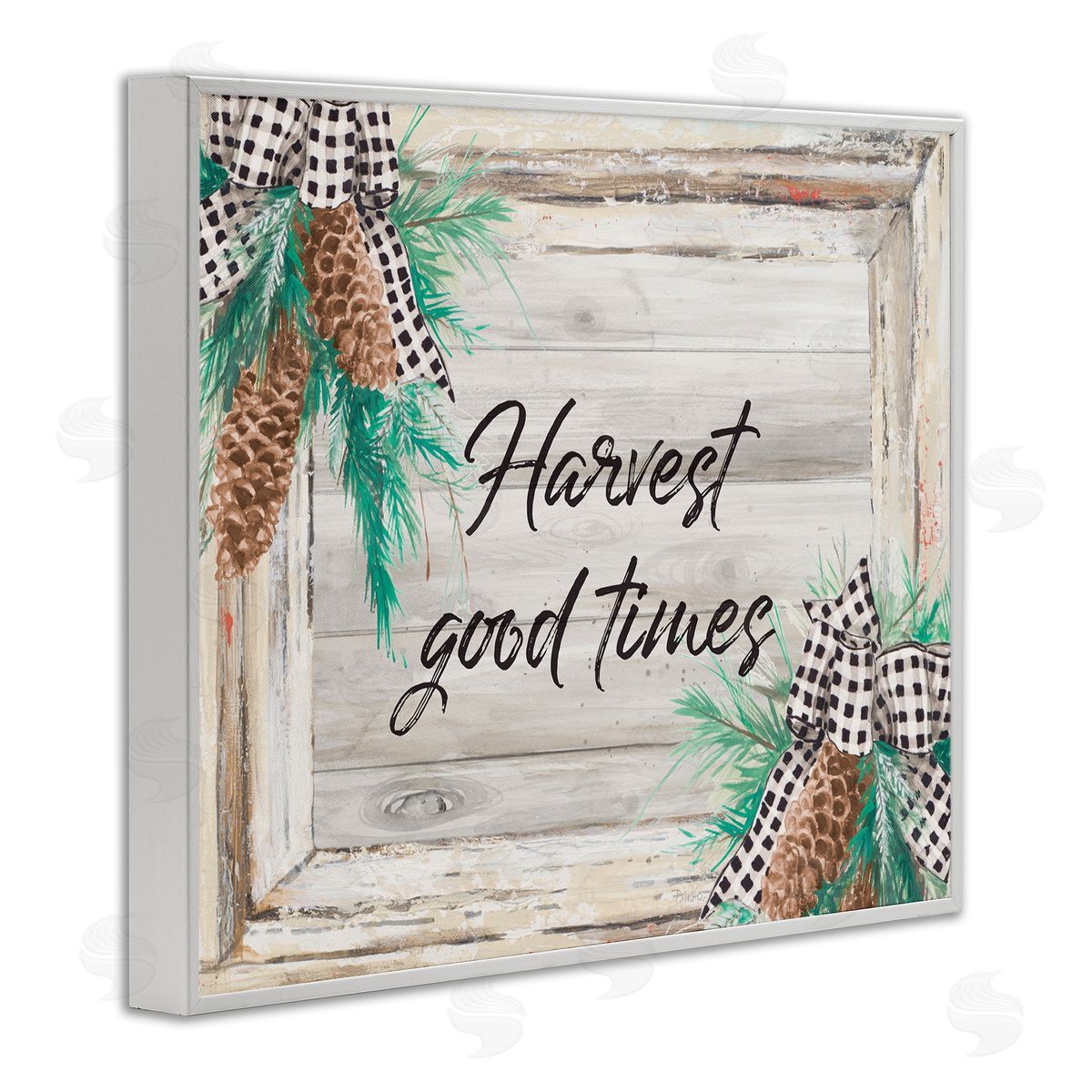 Patricia Pinto Harvest Good Times Rustic Pinecone Accents White Framed Giclee Wall Art