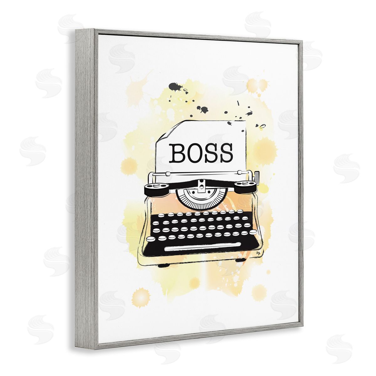Martina Pavlova Yellow Typewriter Boss Abstract Splash Gray Framed Giclee Wall Art
