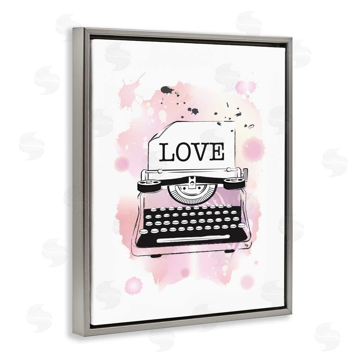 Martina Pavlova Pink Typewriter Love Paint Splash Gray Floater Frame Canvas Art