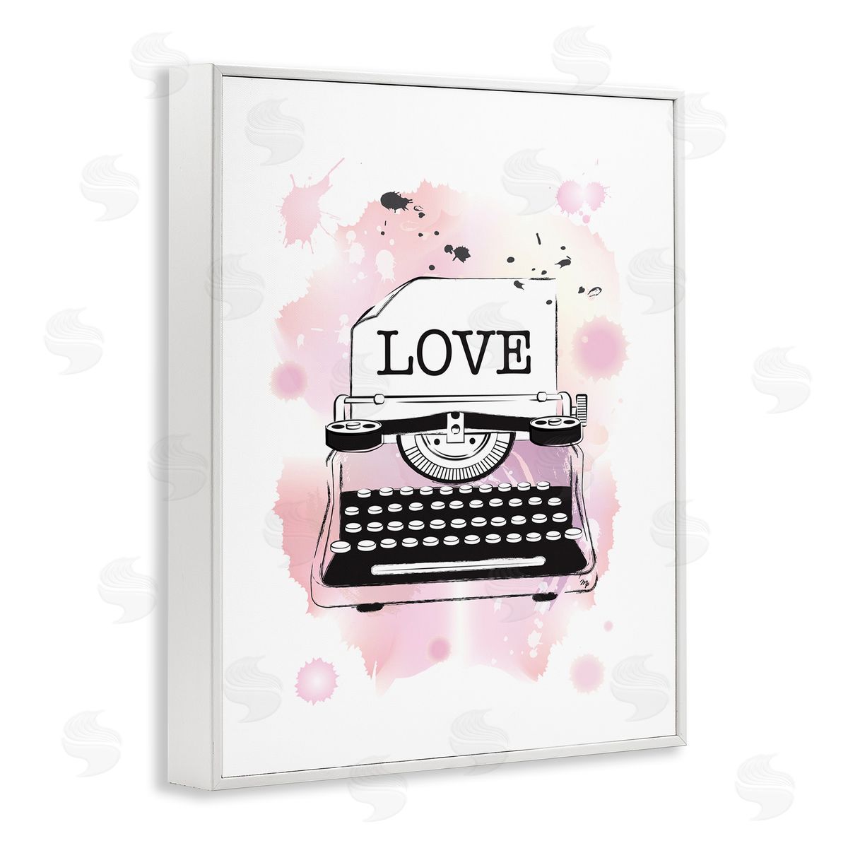 Martina Pavlova Pink Typewriter Love Paint Splash White Framed Giclee Wall Art