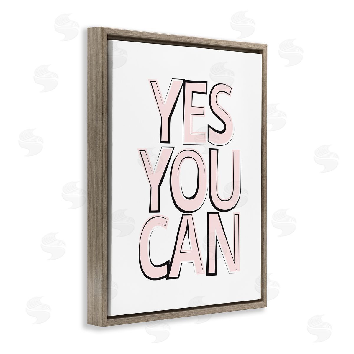 Martina Pavlova Yes You Can Phrase Minimal Pink Bold Text Brown Floater Frame Canvas Art