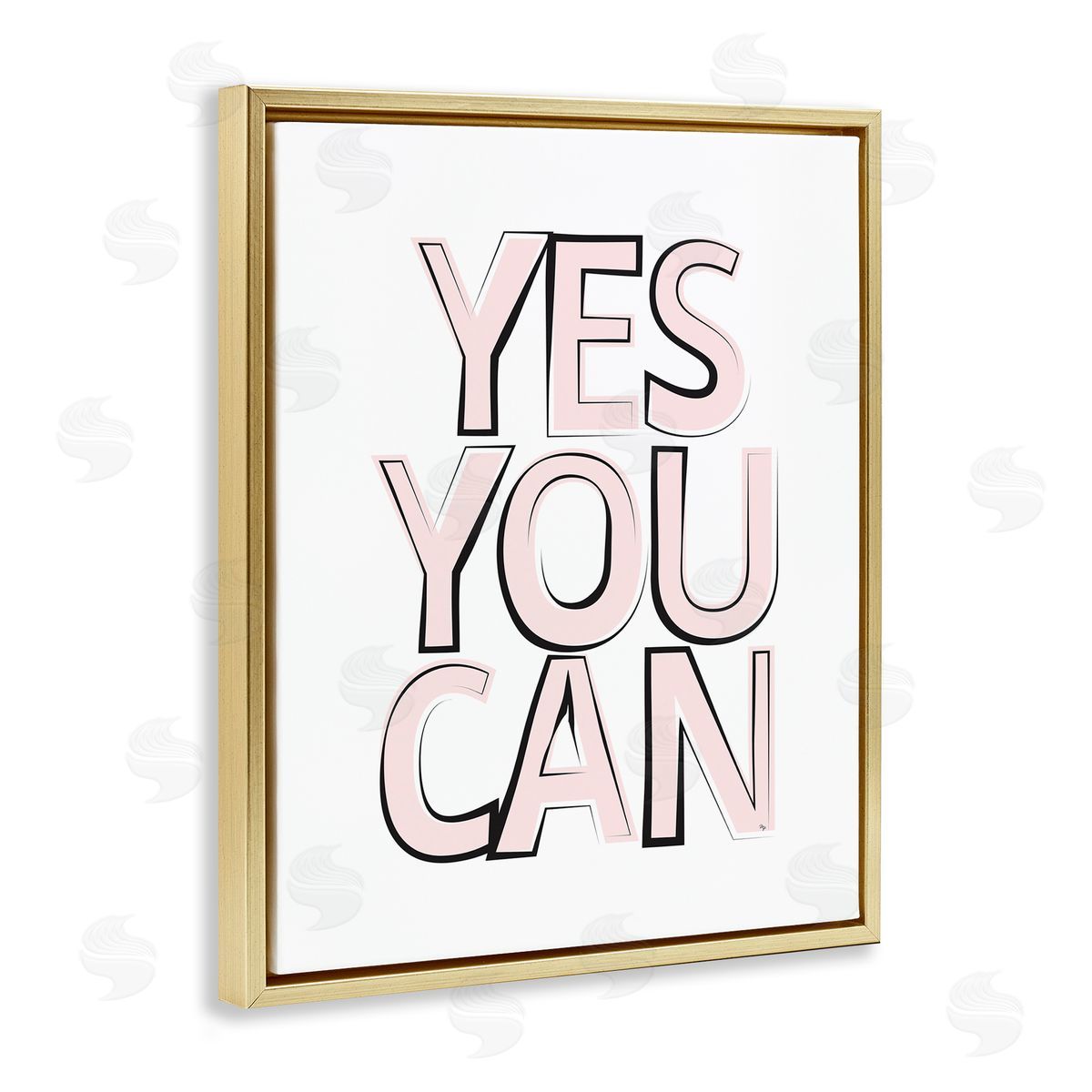 Martina Pavlova Yes You Can Phrase Minimal Pink Bold Text Gold Floater Frame Canvas Art