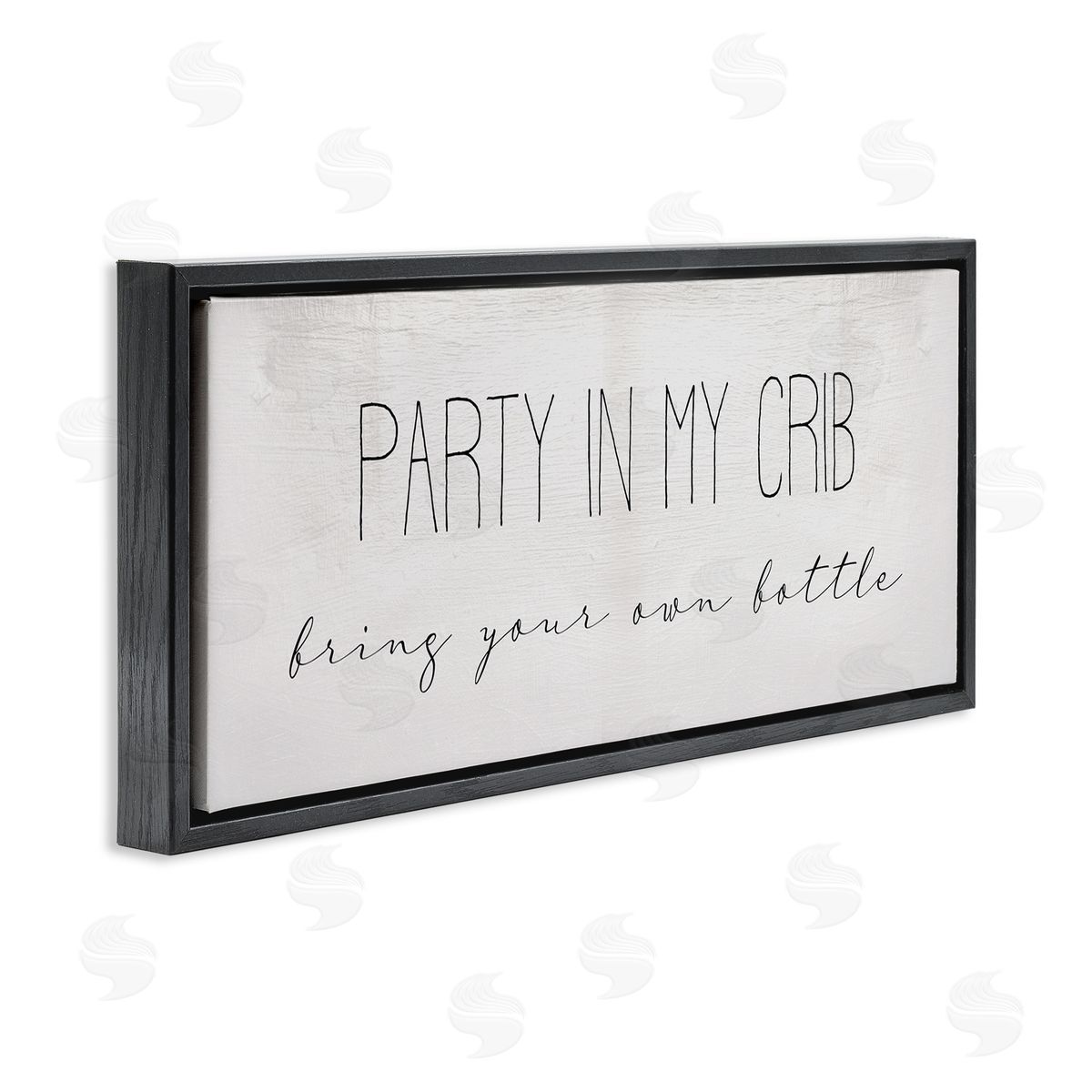 Stupell Studio Party in Crib Quote BYOB Baby Bottle Humor Black Floater Frame Canvas Art