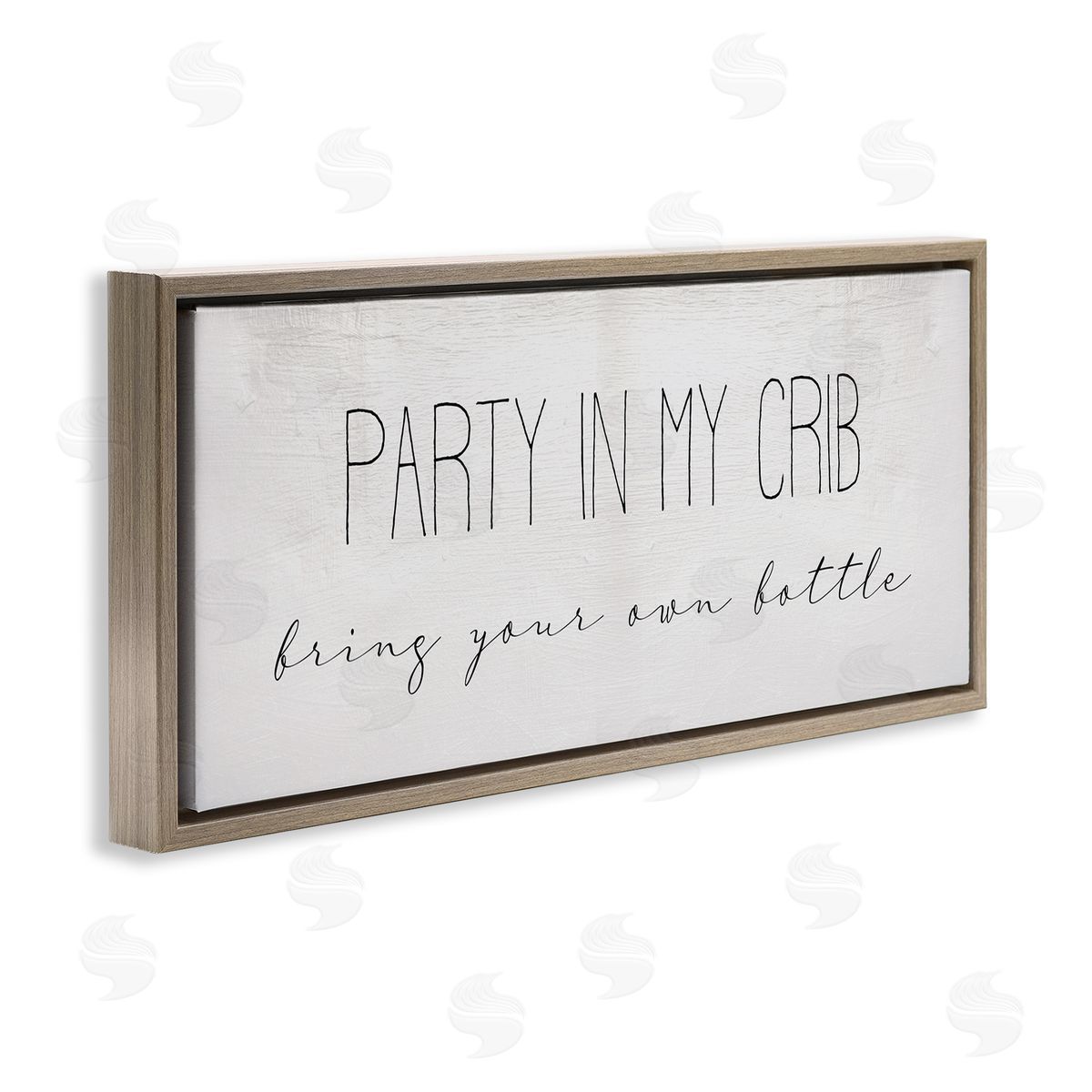 Stupell Studio Party in Crib Quote BYOB Baby Bottle Humor Brown Floater Frame Canvas Art