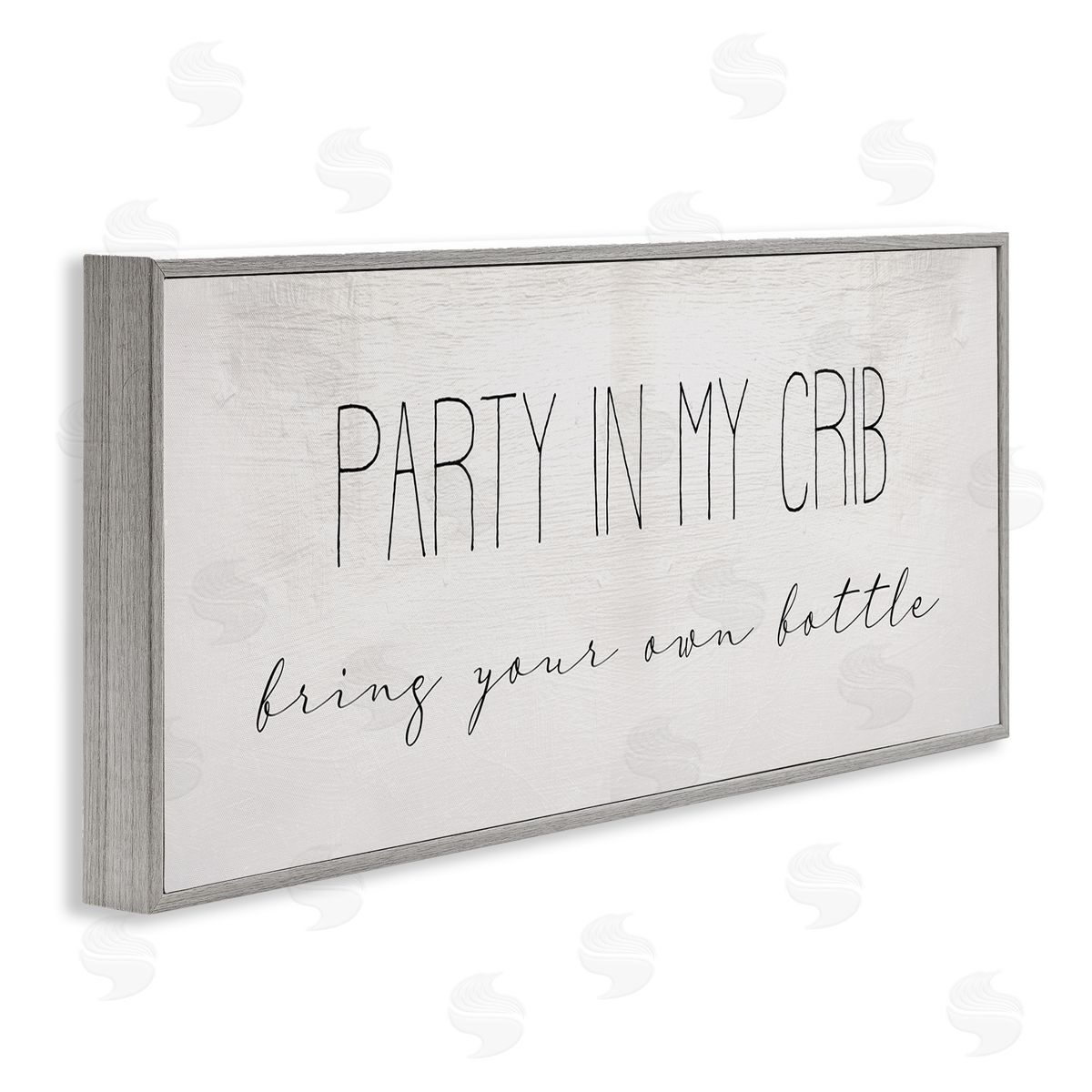 Stupell Studio Party in Crib Quote BYOB Baby Bottle Humor Gray Framed Giclee Wall Art